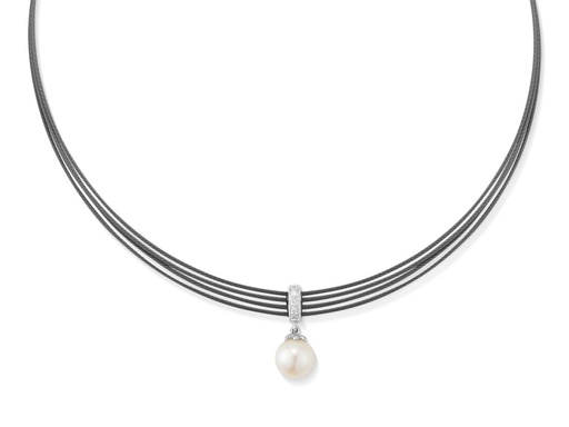 [AL.FASH.0009638] 18k White Gold Diamond & Black PVD 4 Strand Pearl Drop Necklace