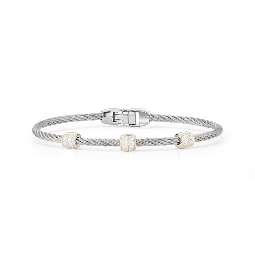 [AL.FASH.0009652] 18k White Gold & Stainless Triple Station Diamond Bangle