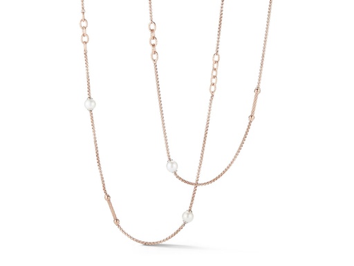 [AL.FASH.9662] Yellow PVD 3 Links Section 4 Pearl Long Necklace