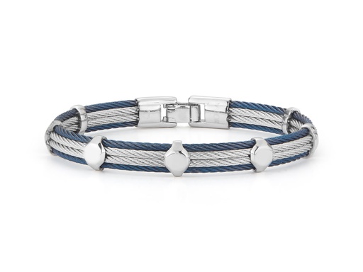 [AL.FASH.0009665] Blue PVD & Steel 4 Row Bangle W/7 Sections Bracelet