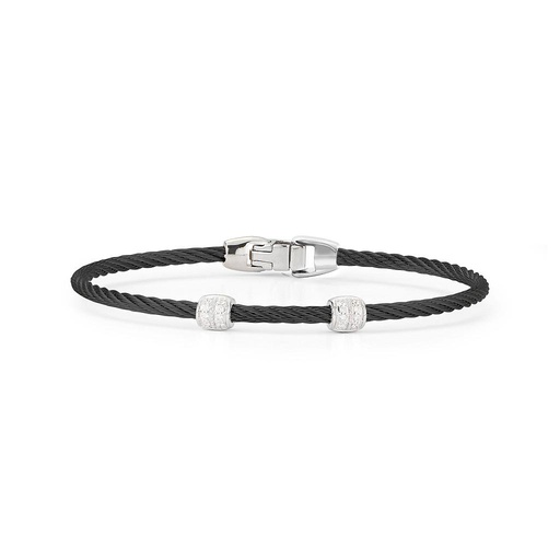 18k White Gold Double Diamond Stations Bangle Bracelet