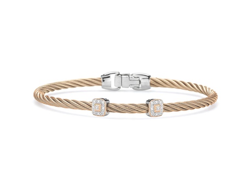 [AL.FASH.9710] Carnation 3m 2 Station Cable Bracelet 18kt/Ss 0.09 Dtw