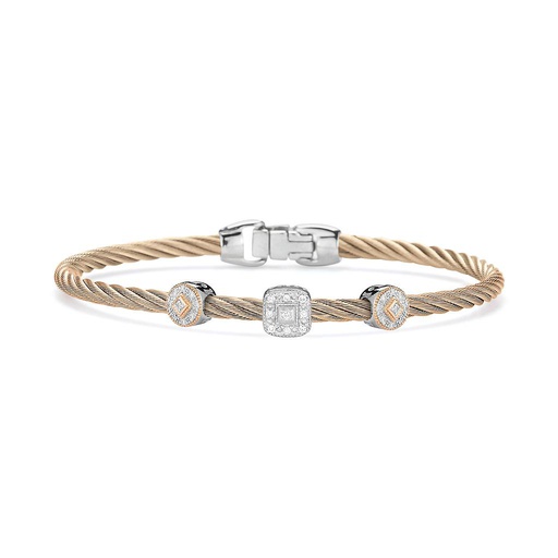 [AL.FASH.0009711] Carnation 3m 3 Station Cable Bracelet 18kt/Ss 0.14dtw
