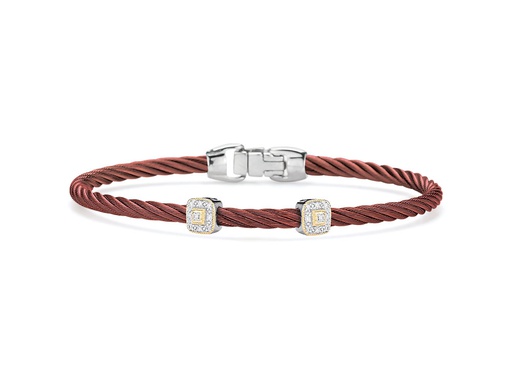 [AL.FASH.0009717] Burgundy 2 Station 3m Cable Bracelet 18kt/Ss 0.09 Dtw
