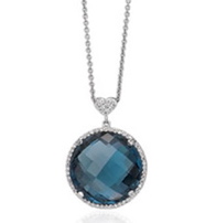[LI.COLO.0010103] 18k White Gold 20m Round Blue Topaz Pendant W/.47cts Diamonds