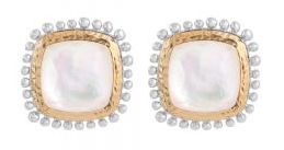 [MI.COLO.0010139] Molton 18k Yellow Gold & Sterling 12m Cushion Mother Of Pearl Earrings