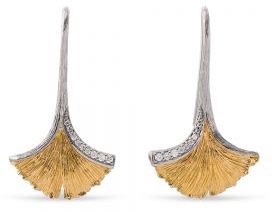 [MI.DIAM.0010143] Butterfly Ginkgo 18k Yellow Gold & Sterling Leaf Drop Earrings