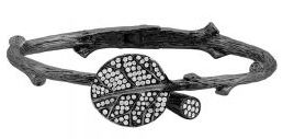 [MI.DIAM.0010148] Botanical Leaf Bangle W/Diamonds In Black Rhodium Sterling