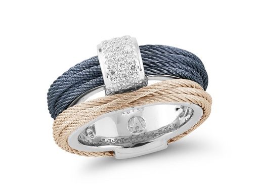 [AL.FASH.0010253] Ring 18k White Gold & Ss Carnation & Blue Pvd