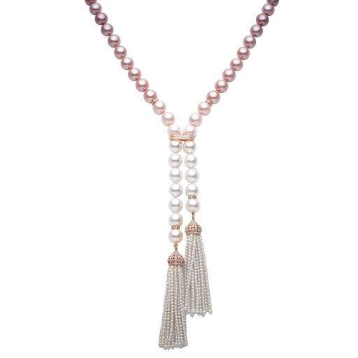 [DS.PEAR.10418] Pink Fresh Water & South Sea Pearl 18k Rose Gold Diamond Tassel Opera Necklace