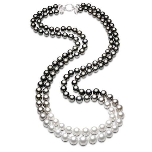 [DS.PERL.0010625] Tahitian & South Sea Double Ombre Opera Necklace W/18k White Gold 1.20ct Clasp