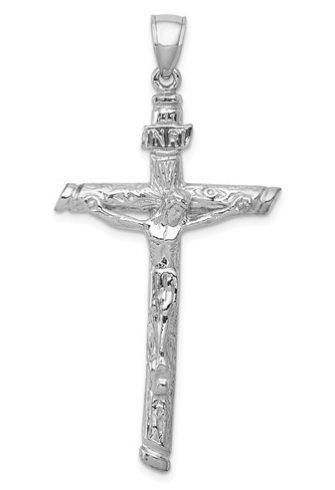 [QU.GOLD.10763] 14k White Gold Cross W/Crucifix Bark Finish