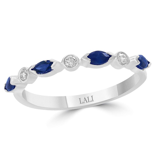 [LA.COLO.0010819] 14k White Gold 4 Marquise Sapphire & 3 Round Diamond Band