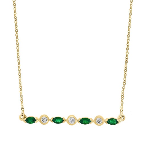 [LA.COLO.0010820] 14k Yellow Gold 4 Marquise Emerald & 3 Round Diamond Necklace