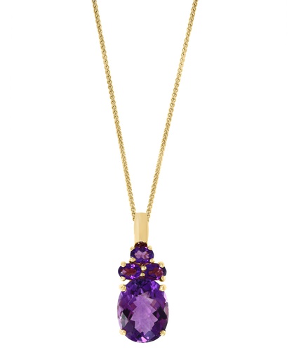 [LA.COLO.0010825] 14k Yellow Gold Oval Amethyst W/3 Round Amethyst Pendant & Chain