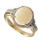 [LA.GEMS.10831] 14k Yellow Gold Oval Australian Opal & Diamonds Ring