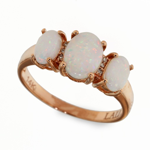 [LA.COLO.0010833] 14k Rose Gold 3 Australian Opal & 6 Diamond Ring
