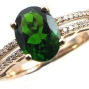 [LA.COLO.0010834] 14k Rose Gold Oval Chrome Diopside & 2 Row Diamond Ring