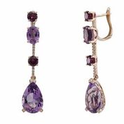 [LA.COLO.0010838] 14k Rose Gold Rhodolite Garnet, Amethyst & Diamond Drop Earrings