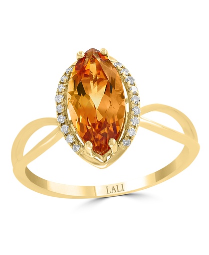 [LA.COLO.0010845] 14k Yellow Gold Marquise Citrine & 18 Diamond Ring