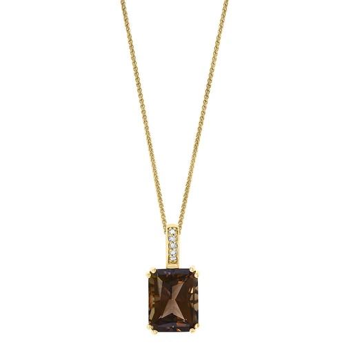 [LA.GEMS.10851] 14k Yellow Gold Octagon Smokey Quartz Pendant & Chain