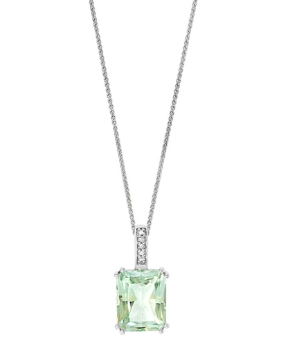 [LA.GEMS.10853] 14k White Gold Octagon Green Amethyst Pendant & Chain