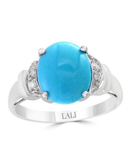 [LA.GEMS.10859] 14k White Gold Oval Turquoise & Diamond Ring