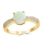 [LA.COLO.0010863] 14k Yellow Gold Round Australian Opal & Diamond Ring