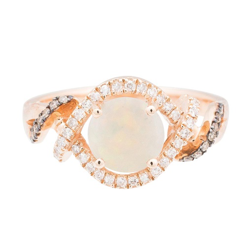 [LA.GEMS.10867] 14k Rose Gold Round Australian Opal, Brown & White Diamond Ring