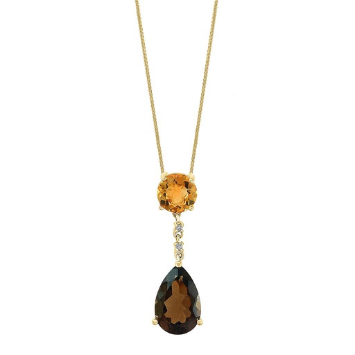 [LA.COLO.0010869] 14k Yellow Gold Smokey Quartz, Citrine & Diamond Pendant & Chain