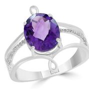 [LA.GEMS.10873] 14k White Gold Oval Amethyst & Diamond Ring