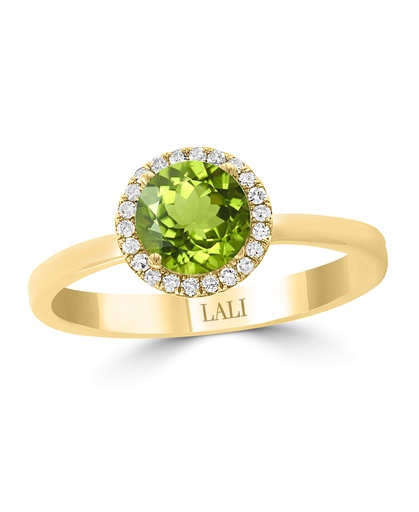 [LA.GEMS.10875] 14k Yellow Gold Peridot & Diamond Halo Ring