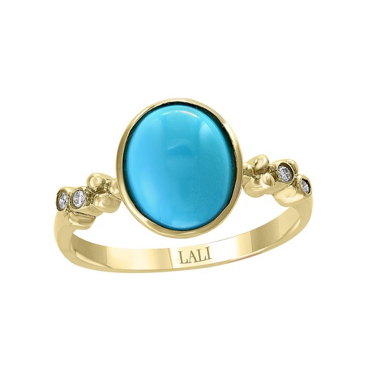 [LA.GEMS.10876] 14k Yellow Gold Turquoise & Diamond Ring