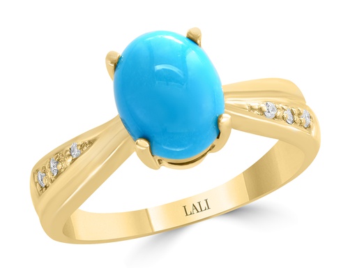 [LA.GEMS.10883] 14k Yellow Gold Oval Turquoise & Diamond Ring