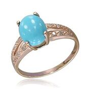 [LA.COLO.0010886] 14k Rose Gold Oval Turquoise & 2 Row Diamond Ring