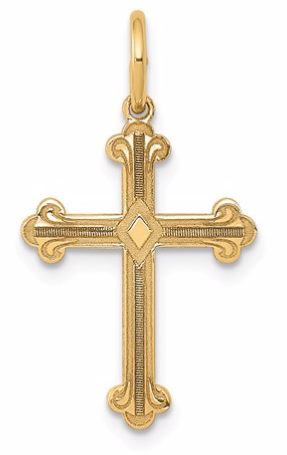 [QU.GOLD.0017600] 14k Yellow Gold Laser Designed Cross Charm 22 X 13mm