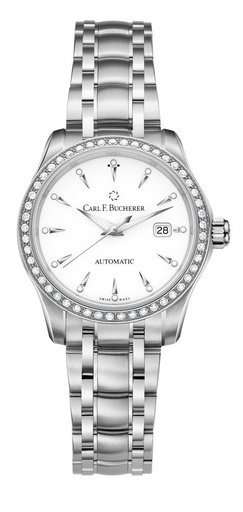[CA.WATC.17681] Carl F. Bucherer Manero Autodate Stainless White Dial W/ Dias On Bracelet