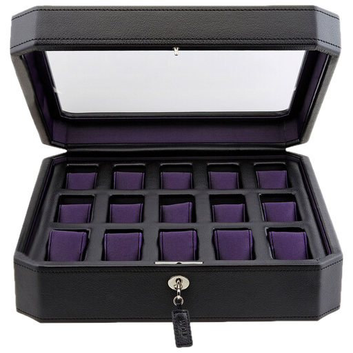 [WO.WATC.019486] Windsor 15 Piece Watch Box - Black