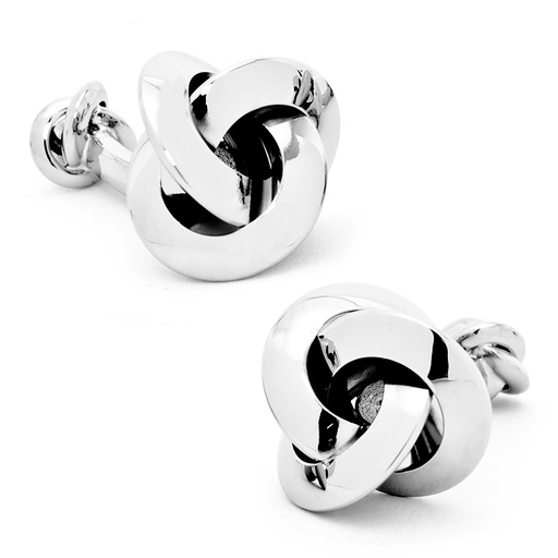 [CU.CUFF.0026784] Double Sided Silver Knot Cufflinks