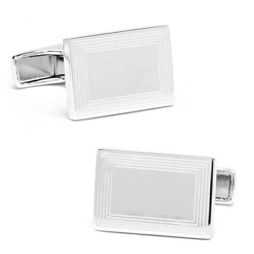 [CU.CUFF.0026800] Sterling Silver Etched Frame Rectangle Engravable Cufflinks