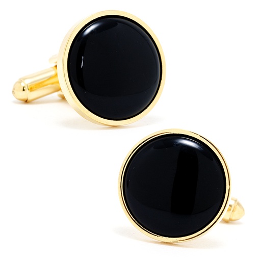 [CU.CUFF.0026801] Gold & Onyx Cufflinks