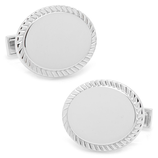 [CU.CUFF.0026931] Sterling Silver Rope Border Oval Engravable Cufflinks
