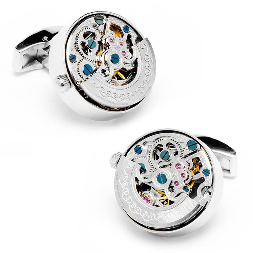 [CU.CUFF.0026964] Silver Stainless Steel Kinetic Watch Movement Cufflinks