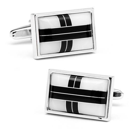 [CU.CUFF.0026965] Onyx & Mother Of Pearl Cross Roads Cufflinks