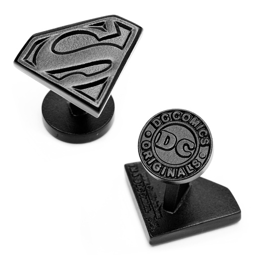 [CU.CUFF.0027033] Satin Black Superman Shield Cufflinks