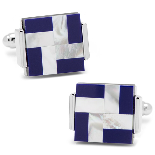 [CU.CUFF.0027389] Mother Of Pearl & Lapis Blue Windmill Square Cufflinks