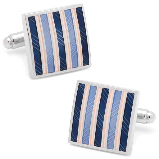 [CU.CUFF.0027395] Pink & Navy Striped Square Cufflinks