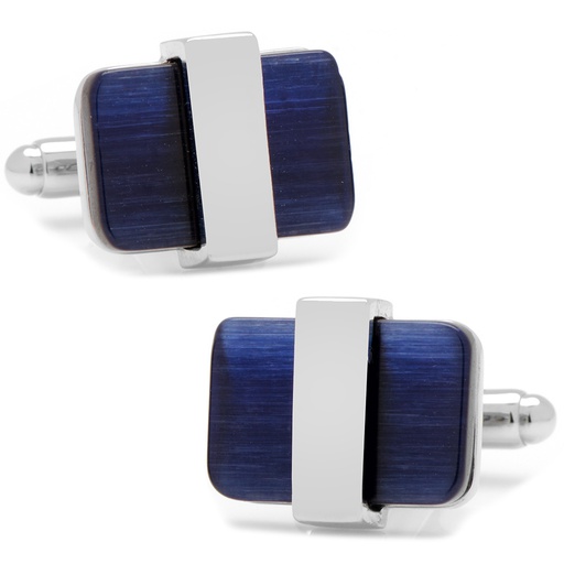 [CU.CUFF.0027398] Silver Wrapped Navy Blue Catseye Cufflinks