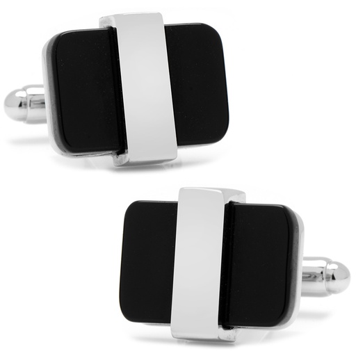 [CU.CUFF.0027399] Silver Wrapped Onyx Cufflinks
