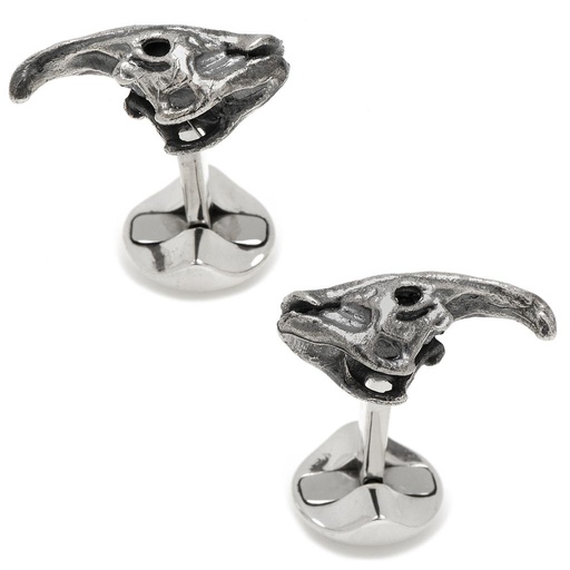 [CU.CUFF.0027428] Sterling Parasurolophus Dinosaur Skull Cufflinks
